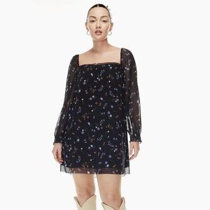Wilfred Alana Babydoll Dress Dark Blue Floral Print Square Neck Size Medium